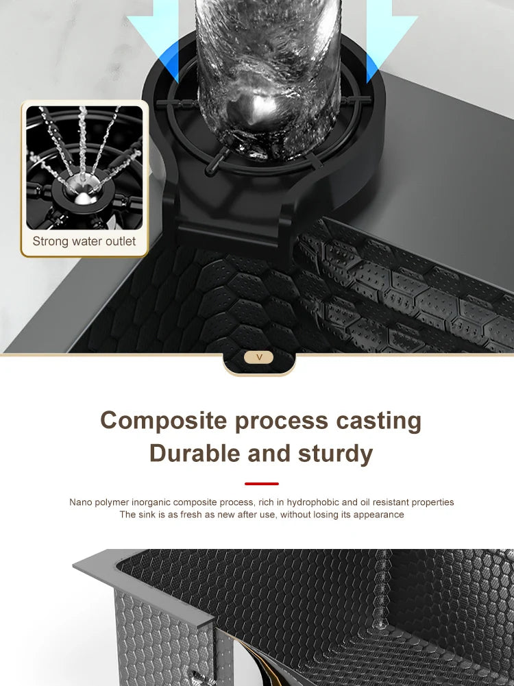 Waterfall Sink Kitchen Stainless Steel Topmount Sink Embossed Large Single Slot Wash Basin With Multifunction Tank Low Price