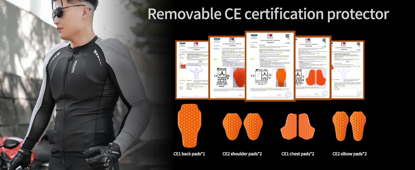 WOSAWE Men's Motorcycle Racing Jacket Off-Road CE Protective Gear Motocross Soft Armor Body Protector Sports Racing Equipment.