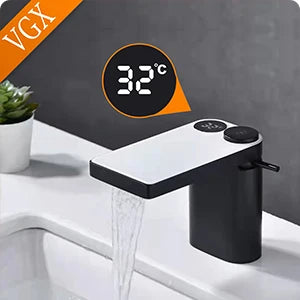 VGX Purified Bathroom Faucets Pull Out Water Filter Tap White Basin Mixer Sink Faucet Gourmet LED Display Brass Tapware Crane