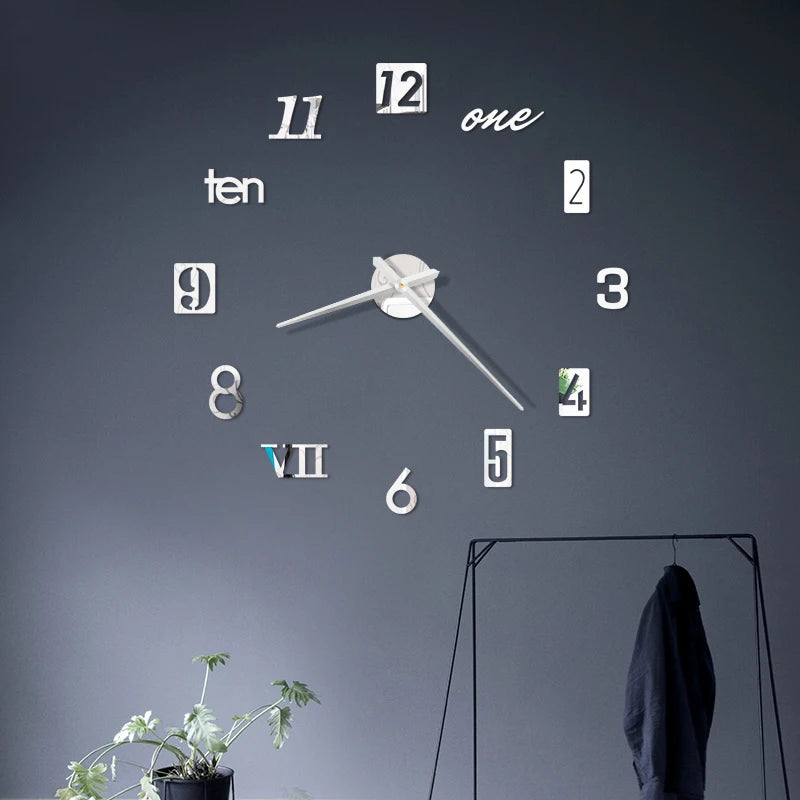 2D/3D Große Römische Ziffer Acryl Spiegel Wanduhr Aufkleber Mode DIY Quarz Uhren Uhr Hause Dekoration Wohnzimmer Aufkleber