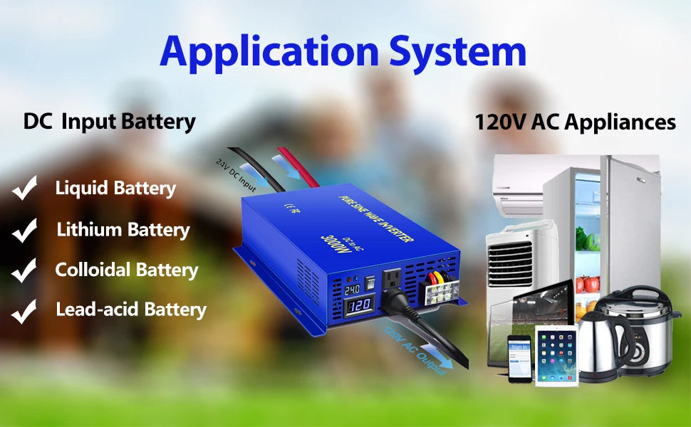 6000W Peak Pure Sine Wave Solar Inverter 24V 220V Car Power Inverter 12V 36V 48V DC to  110V 120V 230V 240V AC Voltage Converter.