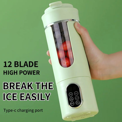 New 530ml Portable Juicer Wireless USB Charging Crushed Ice Electric Juicing 12 Blade 4 Gears 7.4V Mini Fresh Juice Blender.
