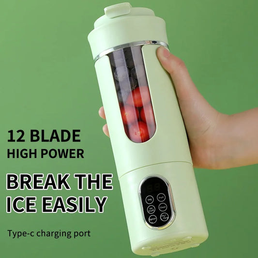 New 530ml Portable Juicer Wireless USB Charging Crushed Ice Electric Juicing 12 Blade 4 Gears 7.4V Mini Fresh Juice Blender.