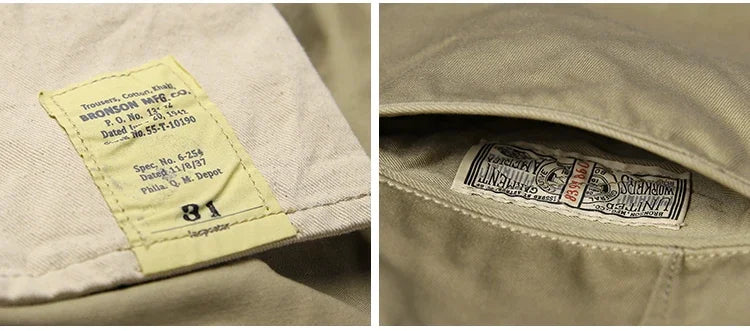 Rugged Bronson Army Chino Trousers 1942 Pattern Khakis Military Style Casual Pants