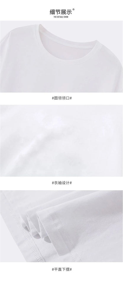 2PCS 100% Cotton Solid T Shirts Men's and Women's Short Sleeve White Tees Casual Breathable Loose Round Neck T-shirt Couple Tops.