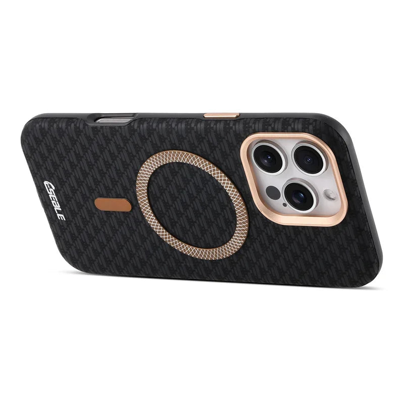 Luxury Leather Carbon Fiber Texture Phone Case For iPhone 13 14 15 16 17 Pro Max For Magsafe Wireless Charging Shockproof Cover.