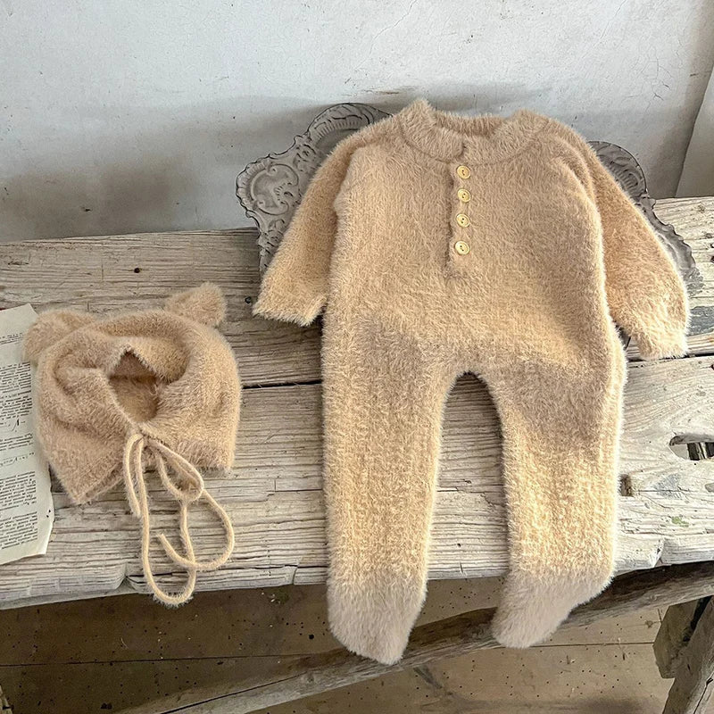 2024 neue Herbst Infant Baby Jungen Mädchen Overall + Hut Samt Einfarbig Lange SleevedNewborn Baby Mädchen Bodys Baby kleidung.