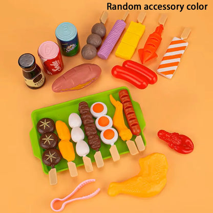 Baby Dress Up Kitchen Toys BBQ Set Kids Simulated BBQ Cookware Cooking Simulated Food Cosplay Educational Gift Toys.