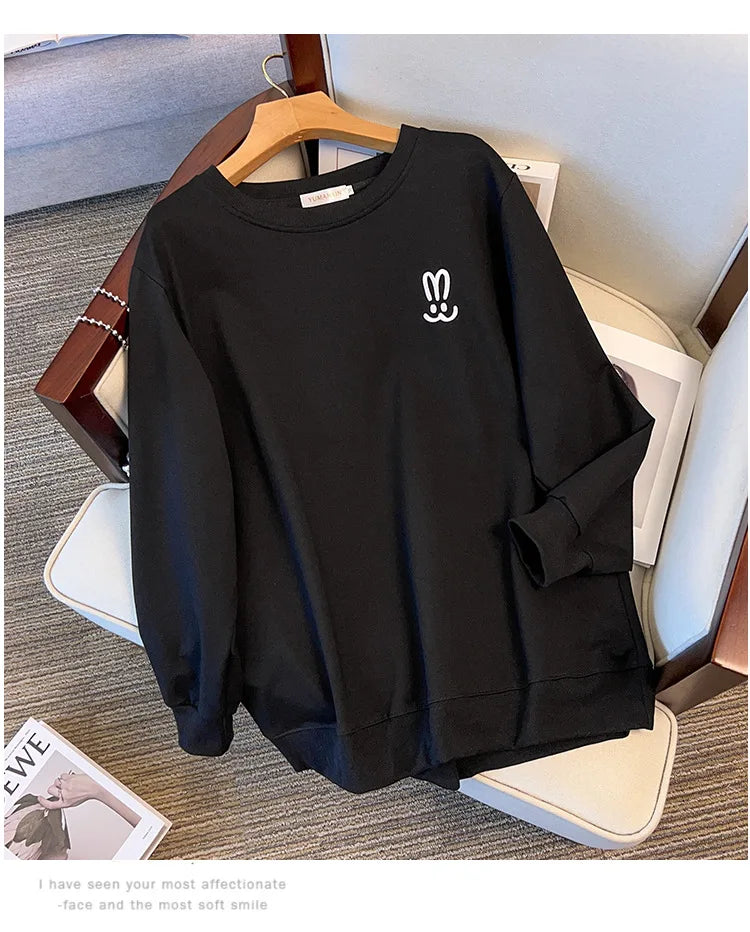 170kg plus size Damen büste Herbst lose Rundhals-Kaninchen-Sweatshirt Langarm lässig Top 6xl 7xl 8xl 9xl 10xl 11xl
