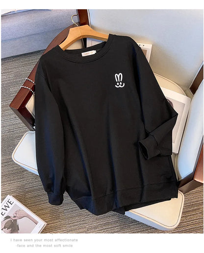 170kg plus size Damen büste Herbst lose Rundhals-Kaninchen-Sweatshirt Langarm lässig Top 6xl 7xl 8xl 9xl 10xl 11xl