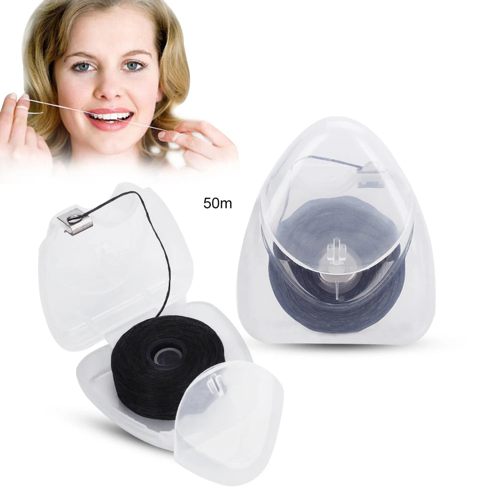 AZDENT 5 Box 50m Bamboo Charcoal Dental Flosser Black Toothpick Mint flavor Dental Floss Teeth Flosser Teeth Stick Tooth Cleaner.