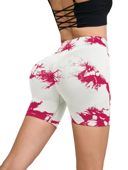 Tie Dyed Seamless Fitness Pants Women's High Waist and Hip Lifting Sports Tight Shorts Running Sexy Peach Fitness Yoga Shorts.