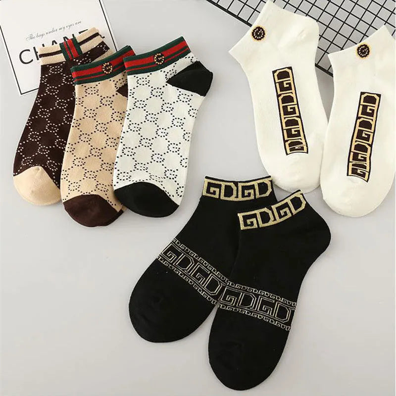5/10/20 Pairs Mens Socks Short Breathable Luxury Socks Designer Brand Low-Cut Fashion Trendy Socks Geometric Pattern.