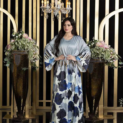 Siskakia Arab Saudi Printing Sequins Long Dresses Galabia Muslim Eid Women Abayas Islam Clothing Turkish African Kebaya 2024 New