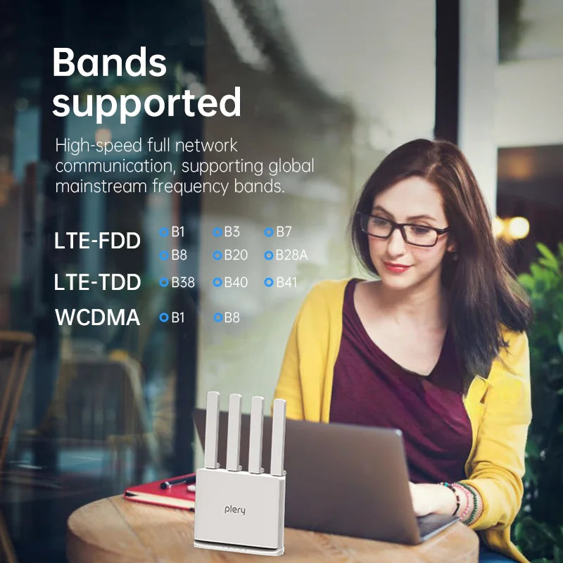 PLERY WiFi6 300Mbps 4G LTE CAT4 Outdoor Router Insert a Sim 2.4Ghz Wifi signal Router Wireless Extender amplifier plug and play.