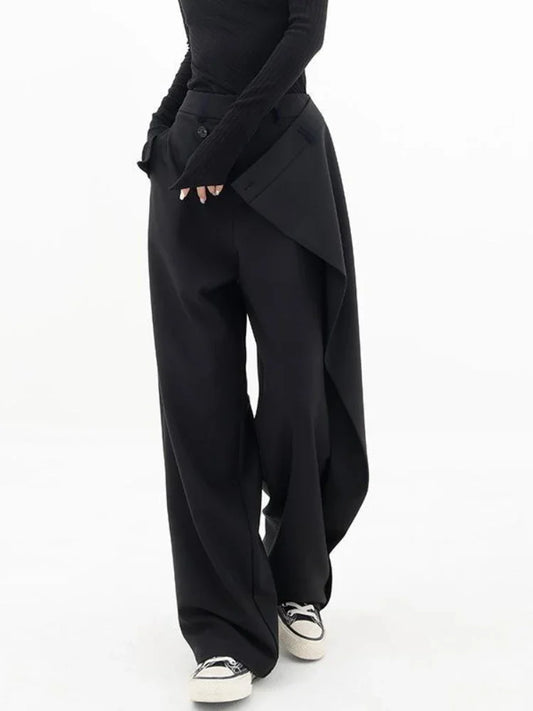 HOUZHOU Women Wide Suit Pants High Waist Gothic Japanese Style Baggy Black Trousers Irregular Straight Pants Casual Streetwear.