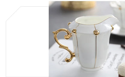 Gold Pearl Bone China Coffee Set British Porcelain Tea Luxury Ceramic Pot Creamer Sugar Bowl Teatime Teapot Cup Mug.