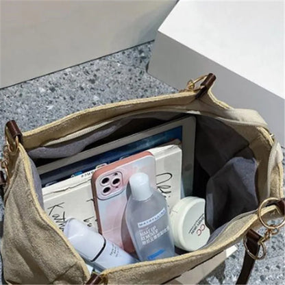 Solid Color Shoulder Bag, Trendy Letters Tote Bag, Canvas Campus Handbag for Women, Office,College,Work,Travel Hand Bags Bolsa.