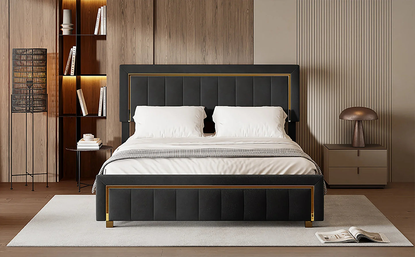 Lazyspace Elegantes Hydraulikbett, samtstoff gepolstertes Doppelbettgestell, mit Stauraum, Bettkasten, Kopfteil mit Lattenrost