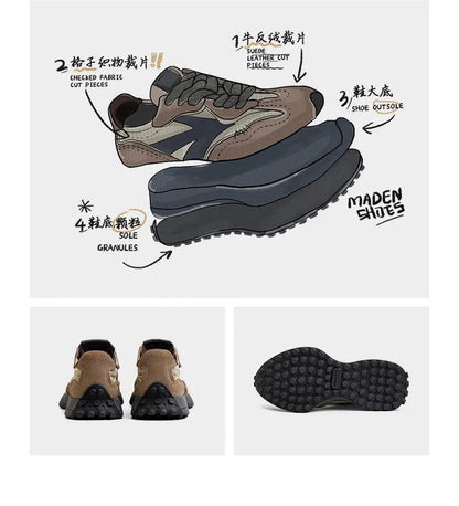 Maden Frühling Vintage Dickbesohlte Patchwork Schwarze Sneakers Lässige atmungsaktive Joggingschuhe Low-Top-Schnürschuhe Sportliche Sommerschuhe