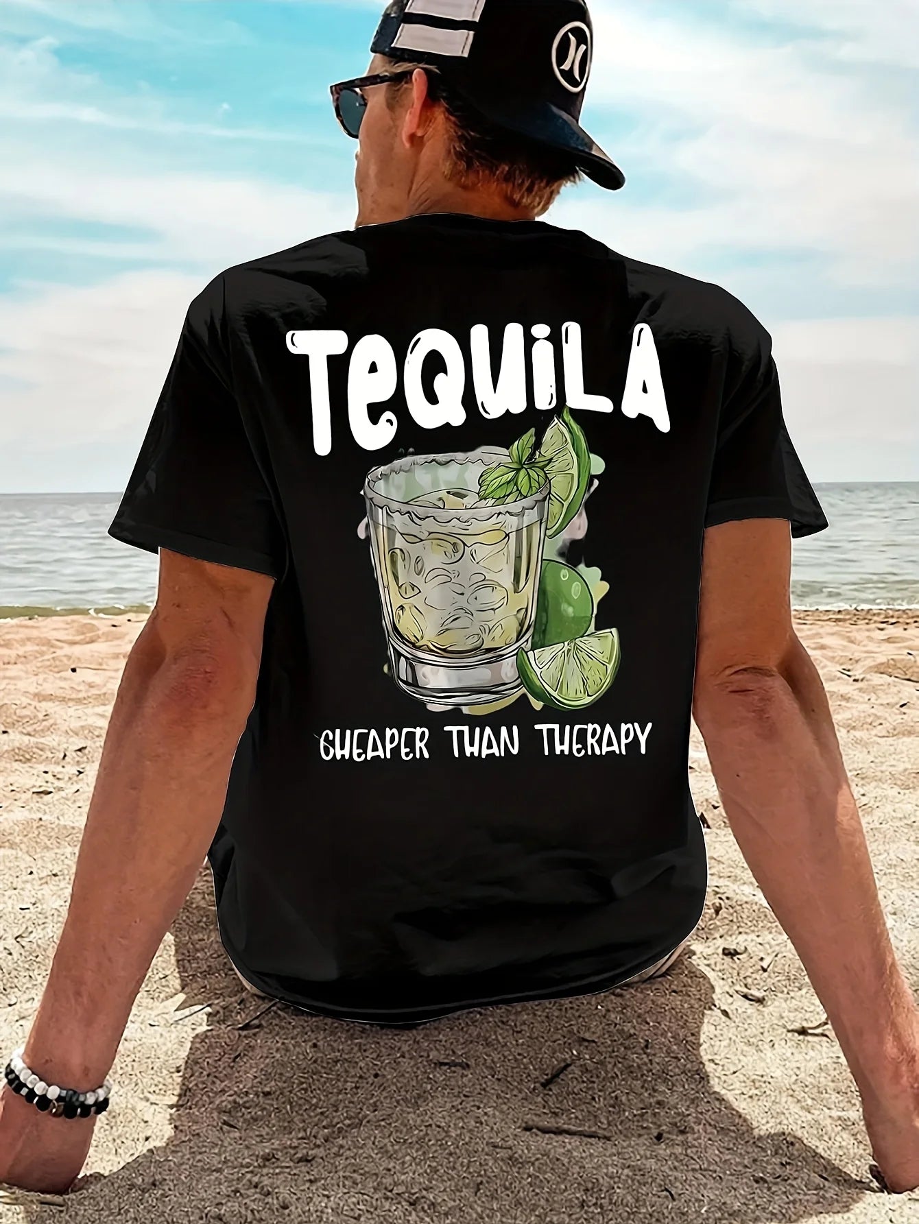 New Summer Tequila Cheaper Than Therapy Meme Graphic Cotton T-shirt For Men Short Sleeve Outdoor Streetwear Casual Unisex Tops.