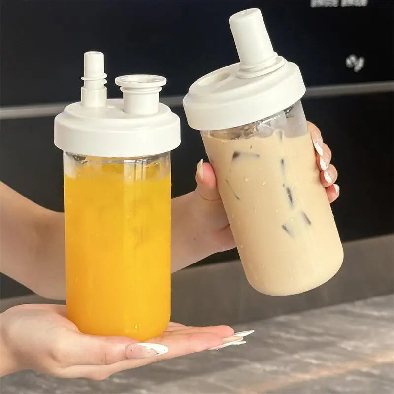 Pearl Straw Cup Transparent Plastic Water Bottle Portable Heat Resistant Drinkware Large Capacity Student Bubble Milk Tea Cup.