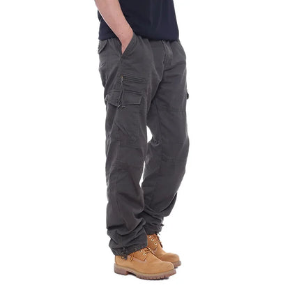 2025 Men's Casual Elastic Waist Plus Size Cargo Pants Multiple Pockets Loose Fit Trousers For Construction Site.