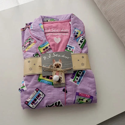 2025 New Pajamas Suit Cotton 2 Piece Set Women Print Cartoon Nightwear Long Sleeve Trousers Set Autumn Loungewear Home Clothes