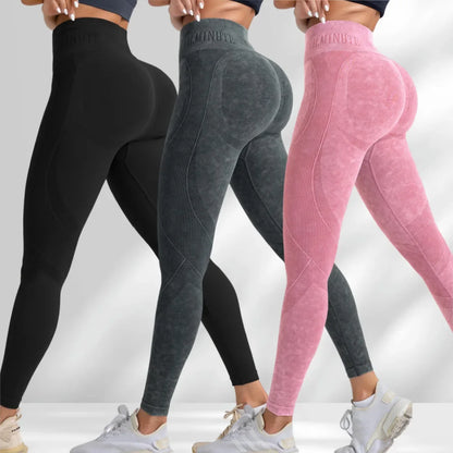 Women Seamless Gym High Waist Yoga Pants Hip Lifting Outdoor Sports Tight Waist Letter Sand Washed Pants Exercise Yoga Leggings.