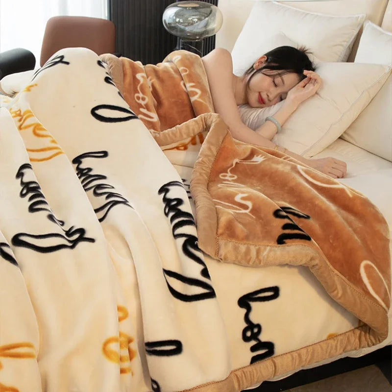 Double-deck Thickening Blanket Winter Dormitory Siesta Plush Fur Quilt Keep Warm Soft Comfortable Coral Fleece Sheet Bed Cover.