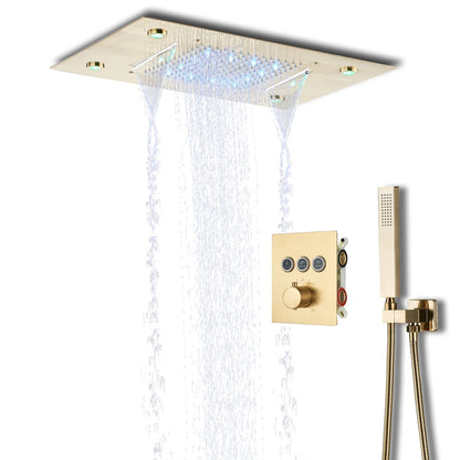 Thermostatic Mixers Bathroom Shower Faucet Set Led Rain Waterfall Bathtub Shower System Remote Control Colors Ceiling Mounted