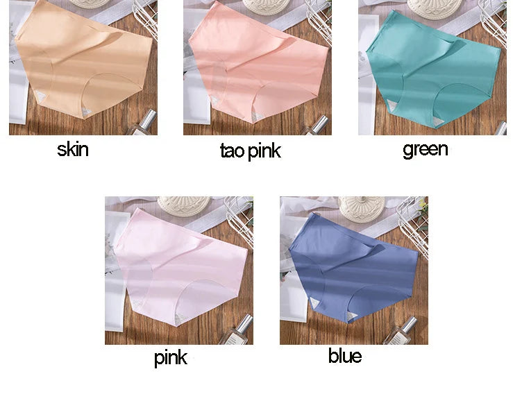 3Pcs Plus Size Underwear Women's Panties Ice Silk Solid Color Ladies Seamless Underpant Girls Briefs Breath Sexy Lingerie Female.