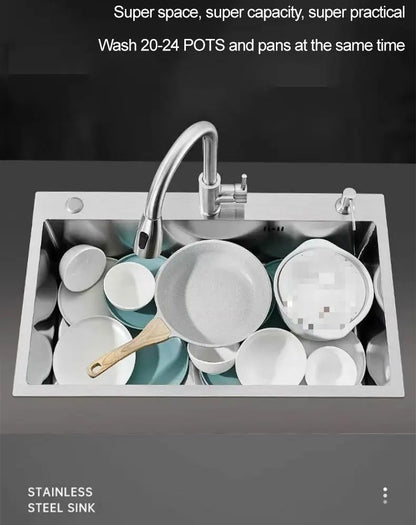 Thickened 304 Stainless Steel Single Sink Kitchen Sink Undermount Dishwashing Trough for Home Improvement