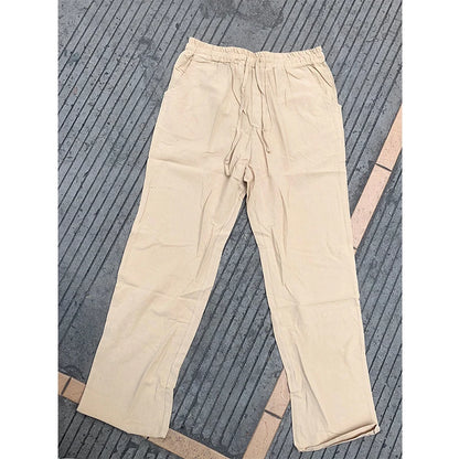 Classic Men Pants Thin Linen Trousers Special Price Fashion Straight Pant Drawstring Elasti Waist Casual Pants.