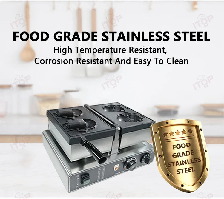 Commercial Taiyaki Bear Shaped Waffle Maker 1800W Open Mouth Bear Shape Waffle Machine Ice Cream Waffle Iron Maker.