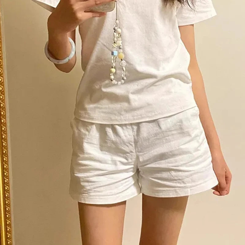 High Waist Cotton Shorts Women Summer Korean Loose Casual Wide Leg Shorts Female Fashion Simple Pure All Match Jogging Shorts.