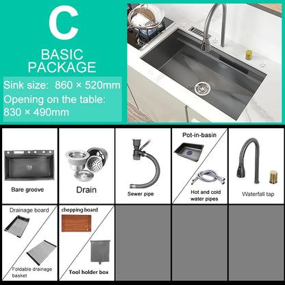 New Stainless Steel Kitchen Sink with Waterfall  Large Single Slot Various Multifunctional Sinks Dish and Vegetable Wash Basin