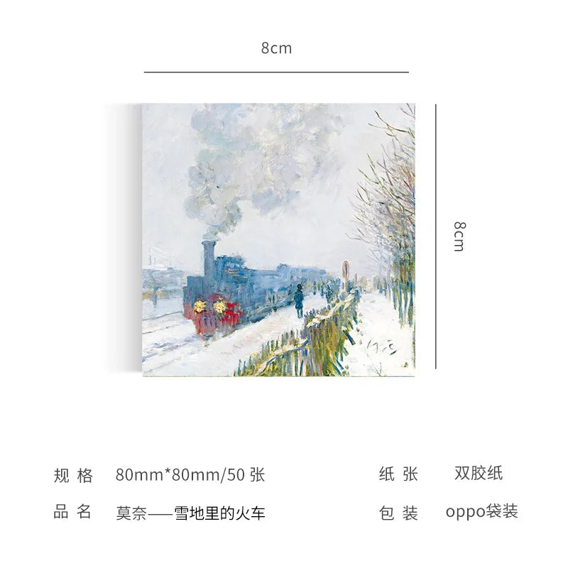 Malerei Memo Pad Monet Van Gogh Keine-klebrige Hinweis Aufkleber Scrapbooking DIY Notizblock Tagebuch Schreibwaren Schule Liefert