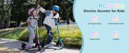 RCB R12 Electric Scooter for Kids Age 6-12, Colorful Lights, 6.5" Foldable E Scooter, LED Display, Lightweight Electric Scooter.