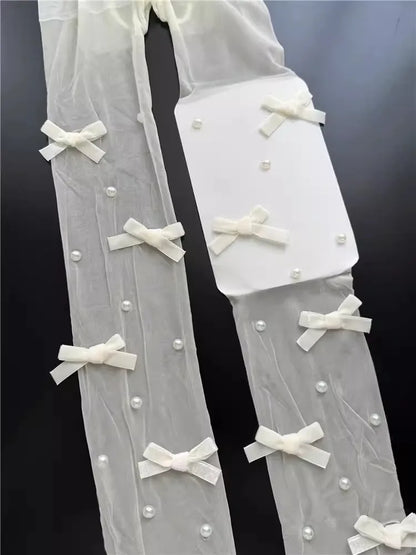 Lolita Pink Velvet Bow Embroidery Pearl Tights Pantyhose Fashion Women Tights JK Lolita Styles Sweet Girls Kawaii Cute Stocking