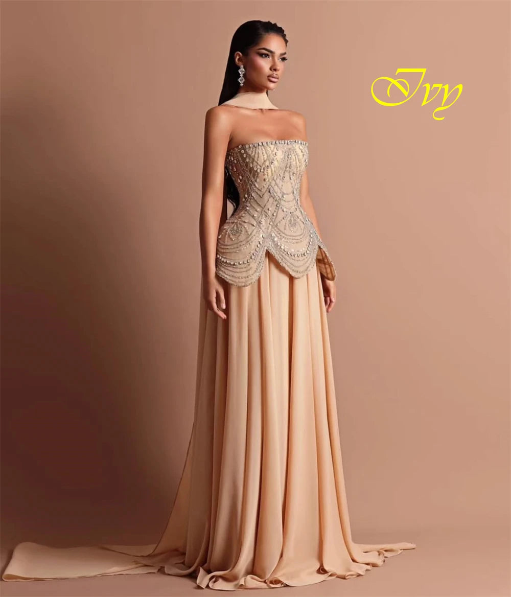 Maßgeschneidertes, modisches, trägerloses, ärmelloses Abendkleid, hochwertige Chiffon-Abschlussballkleider, zarte Kristalle, Kleider für besondere Anlässe.