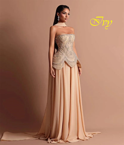 Maßgeschneidertes, modisches, trägerloses, ärmelloses Abendkleid, hochwertige Chiffon-Abschlussballkleider, zarte Kristalle, Kleider für besondere Anlässe.