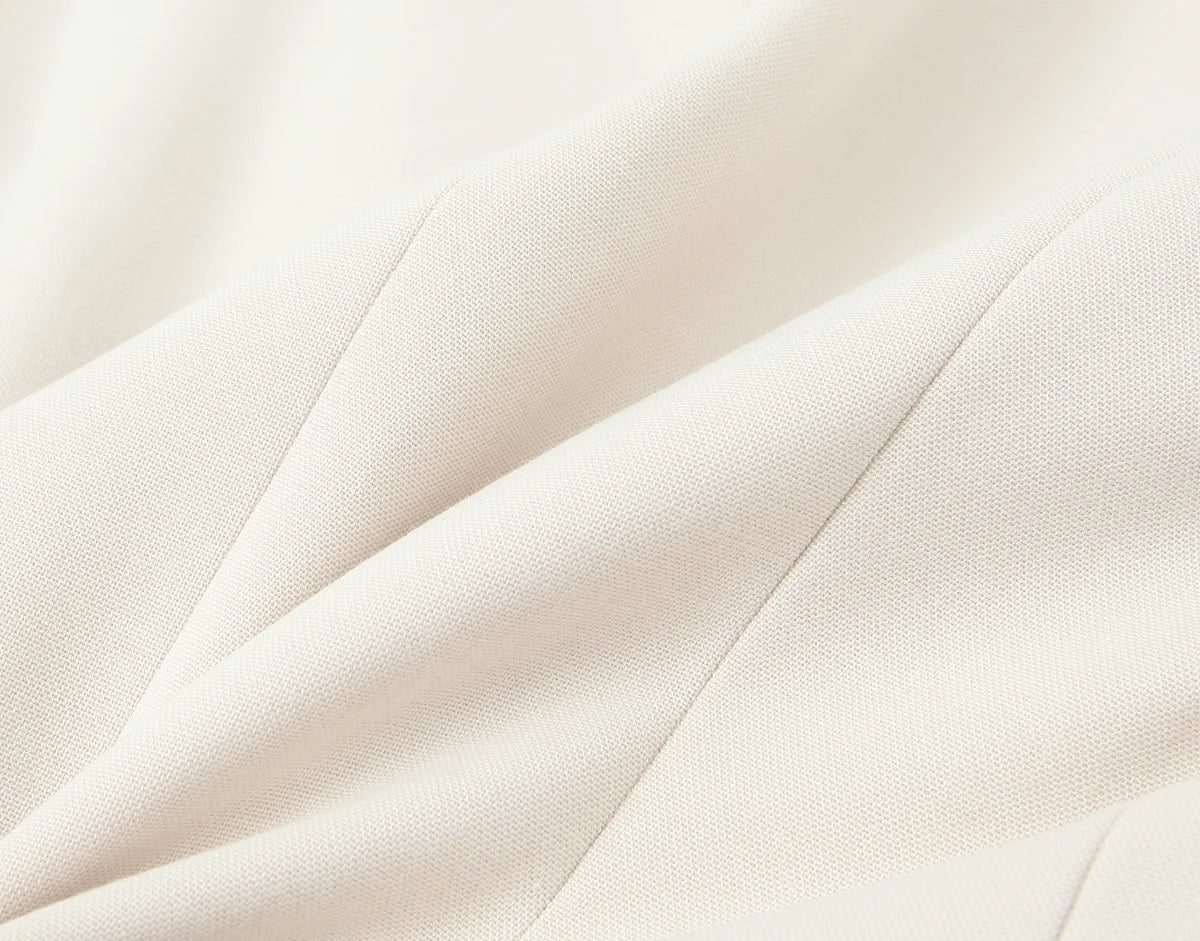 HH Women Solid Pant Set Long Sleeve O-Neck Double-Breasted Blazers+High Waist Chain Matching Side Zipper Trousers Sets.