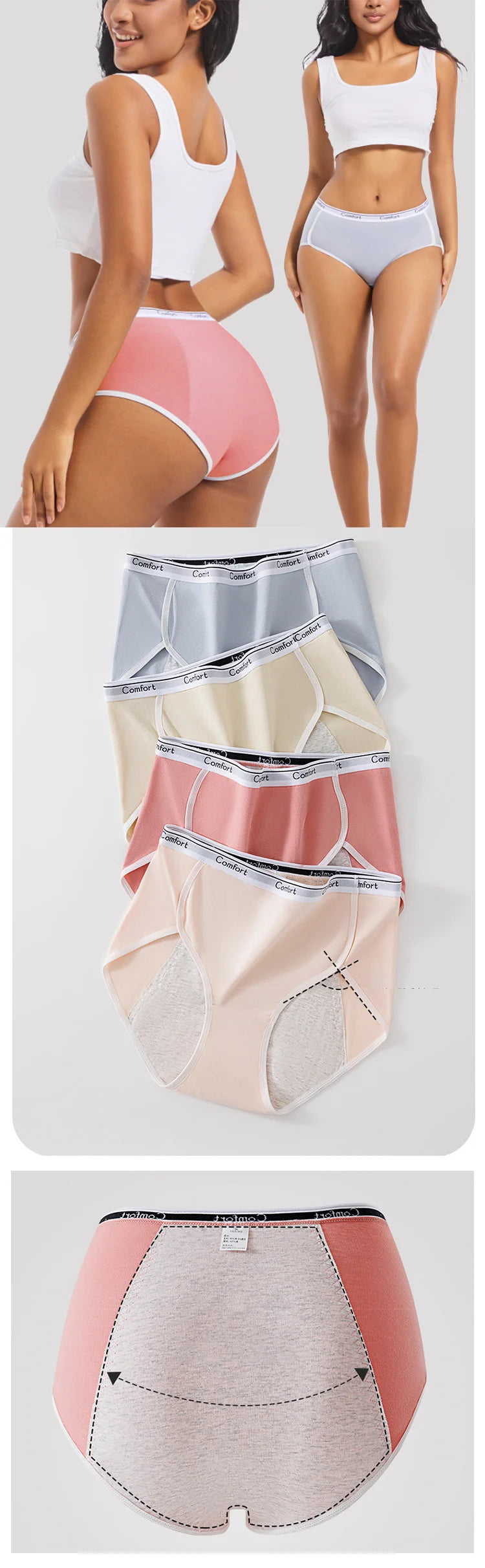 1pcs Girl Menstrual Panties Women's Physiological Briefs Ladies Period Leak Proof Panty High Waist Cotton Underwear.