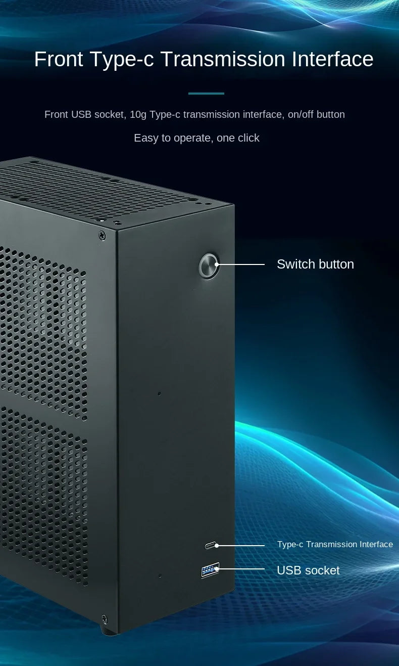 Desktop Chassis ITX Computer Case Mini NAS Computer Case Dual 3.5-Inch Hard Drive Front USB3.0 TYPEC Interface.