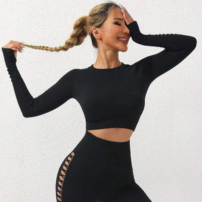 Hohe Taille, ausgehöhlte Yogahose, leichte, atmungsaktive Fitness-Sport-Leggings, Bauchkontrolle, Po-Lifting, Damenhose