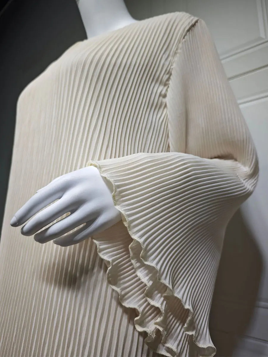 Siskakia Ramadan-Muslim Solid Wrinkle Dresses For Women's Dubai  Moroccan Petal Sleeve Abayas O-Neck Elegant Kebaya 2024