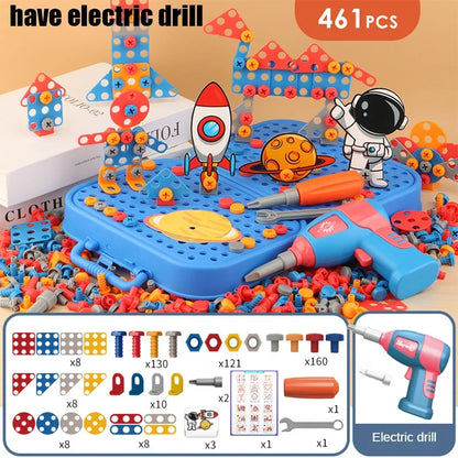 Children Toys Tool Set Electric Drill Screw Nut 3D Puzzle Toys Pretend Play Repair Tool Box Drilling Assembly Educational Toys