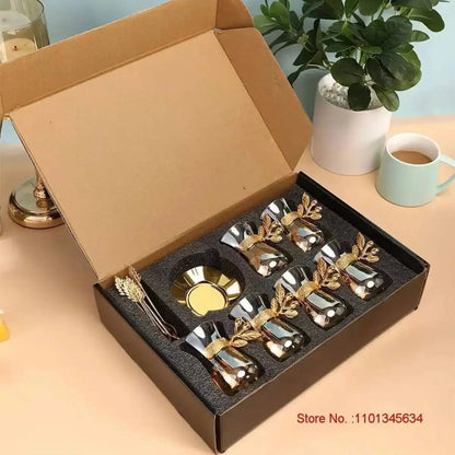 Turkey Coffee Glass Sets Luxury Style Gold Coffee Cups And Plates Set Black Tea Cup Saucer Teaspoon Set Espresso Mug Home Teacup.