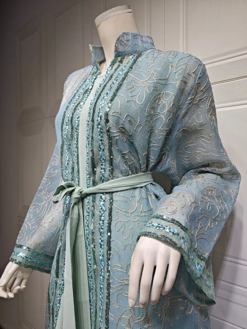 UNI Muslim Abaya Indische Anarkali Anzüge für Frau Dubai Tägliche Party Kleid Mode Langarm Gürtel Kleidung Muslimischen Robe